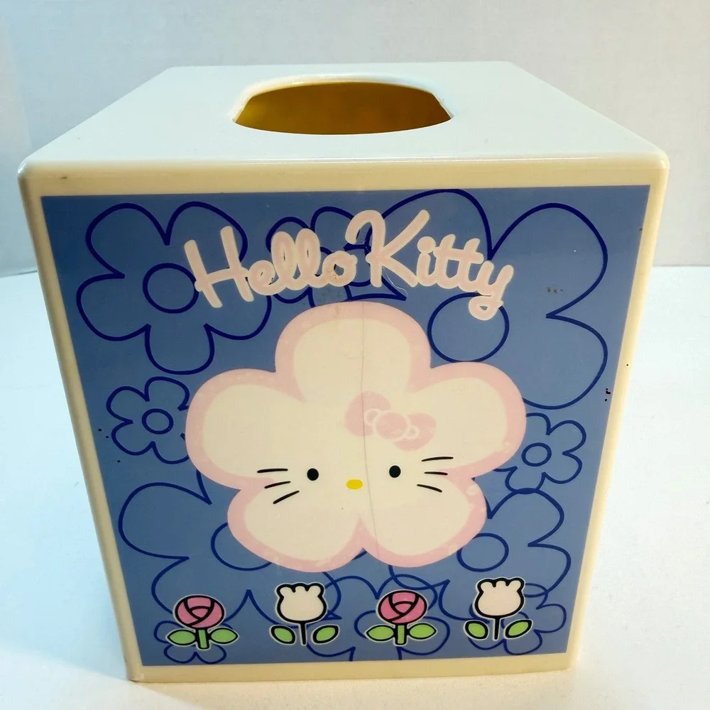 Sanrio Hello Kitty Tissue Cube Blue Pink Floral 2004 Y2K Decor